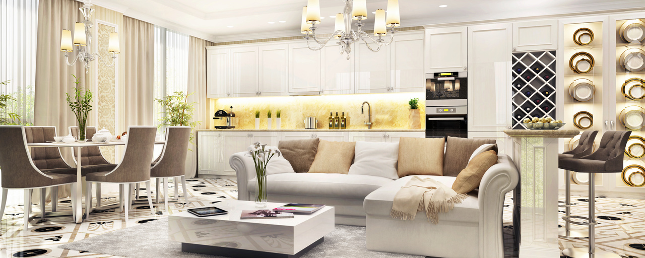Luxurious kitchen and living room